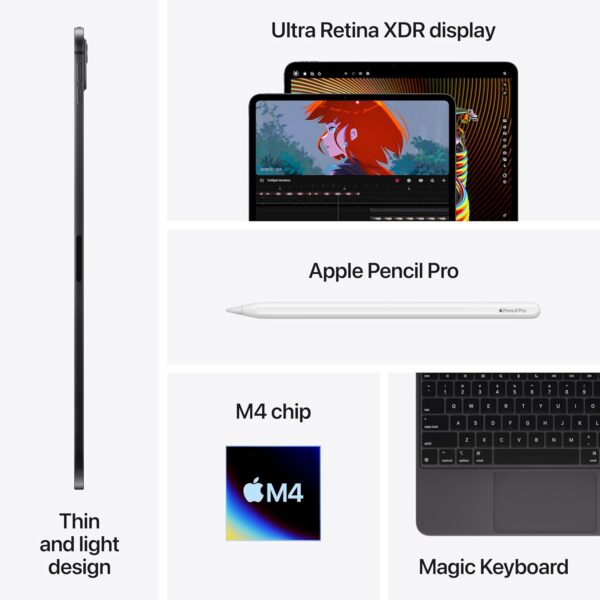 Apple iPad Pro 11-Inch (M4): Built for Apple Intelligence, Ultra Retina XDR Display, 256GB, 12MP Front/Back Camera, LiDAR Scanner, Wi-Fi 6E, Face ID, All-Day Battery Life — Space Black - Image 3